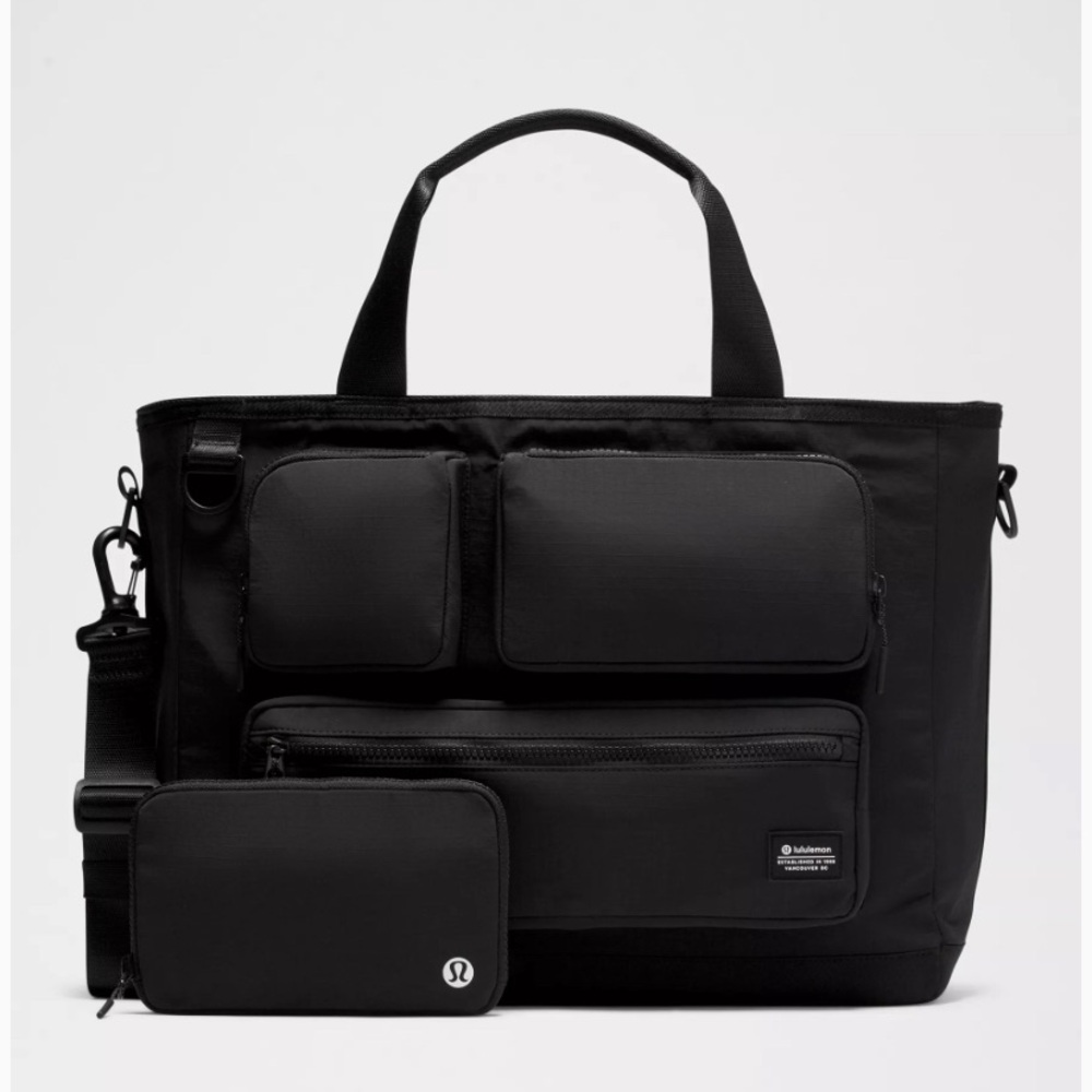 lululemon athletica black multi pocket tote bag with Detachable Pouch - 19.5L